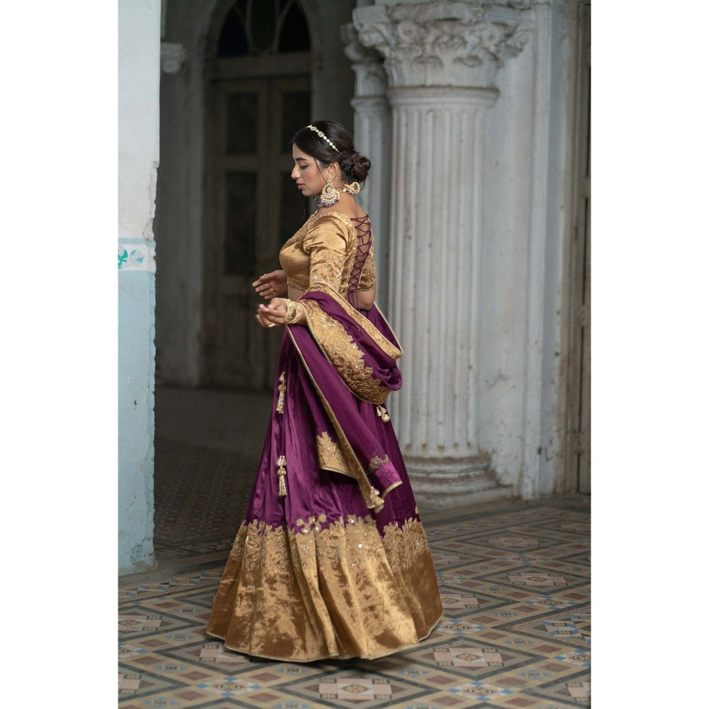 Sheela Suthar Purple Cutwork Lehenga with Blouse, Dupatta and Cancan Skirt (Set of 4)