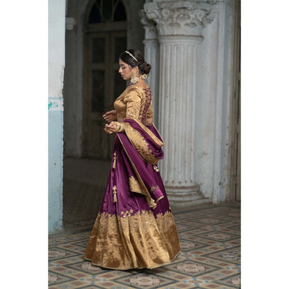 Sheela Suthar Purple Cutwork Lehenga with Blouse, Dupatta and Cancan Skirt (Set of 4)