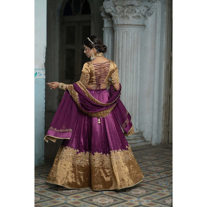 Sheela Suthar Purple Cutwork Lehenga with Blouse, Dupatta and Cancan Skirt (Set of 4)