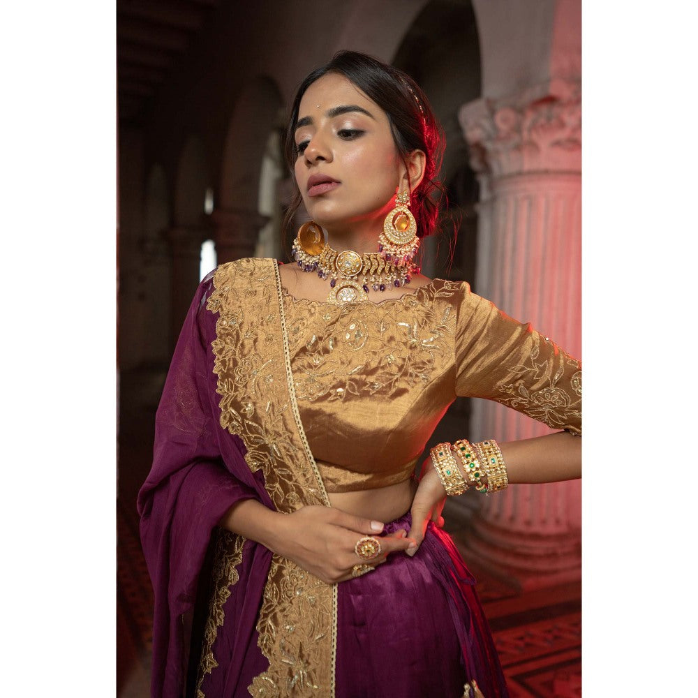 Sheela Suthar Purple Cutwork Lehenga with Blouse, Dupatta and Cancan Skirt (Set of 4)