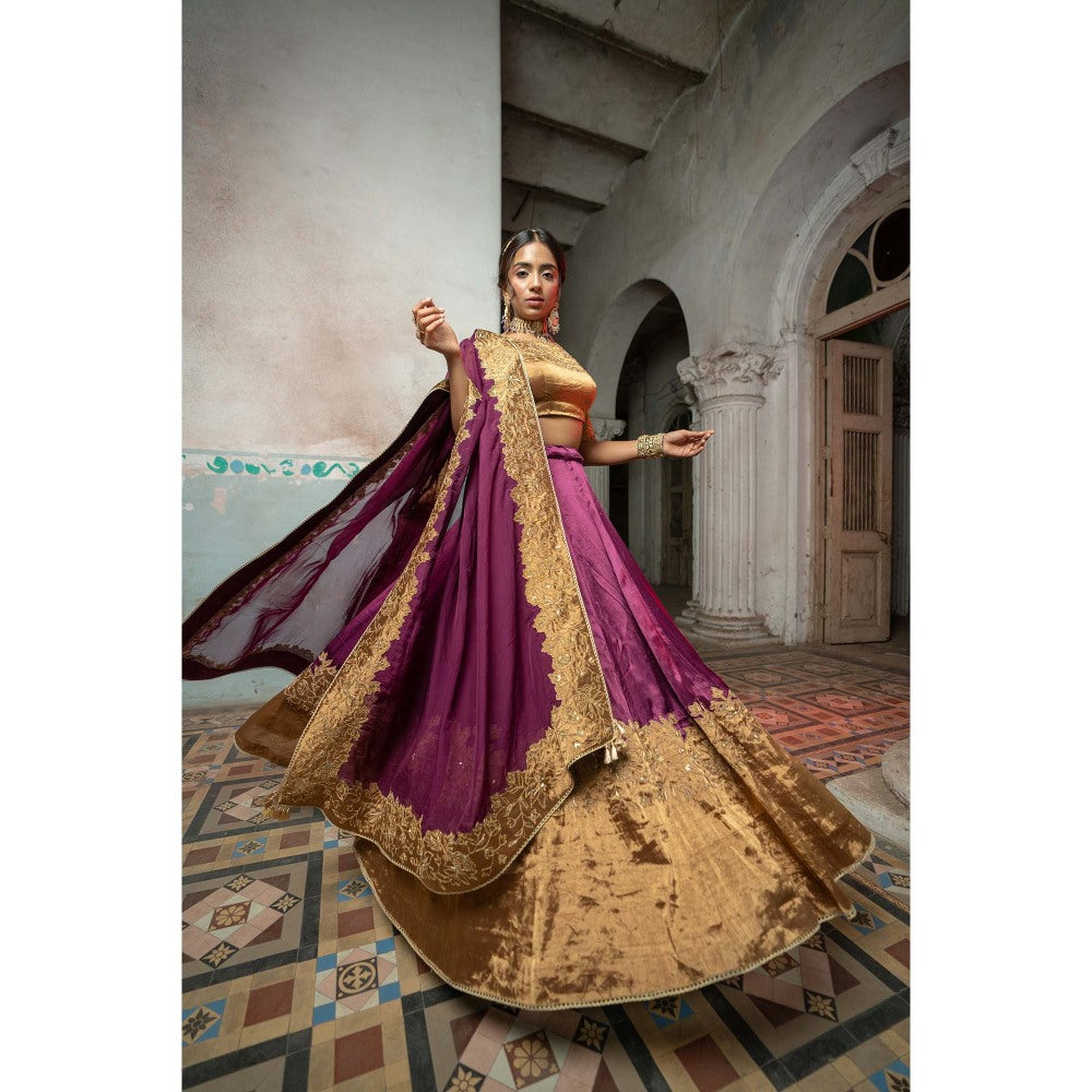 Sheela Suthar Purple Cutwork Lehenga with Blouse, Dupatta and Cancan Skirt (Set of 4)