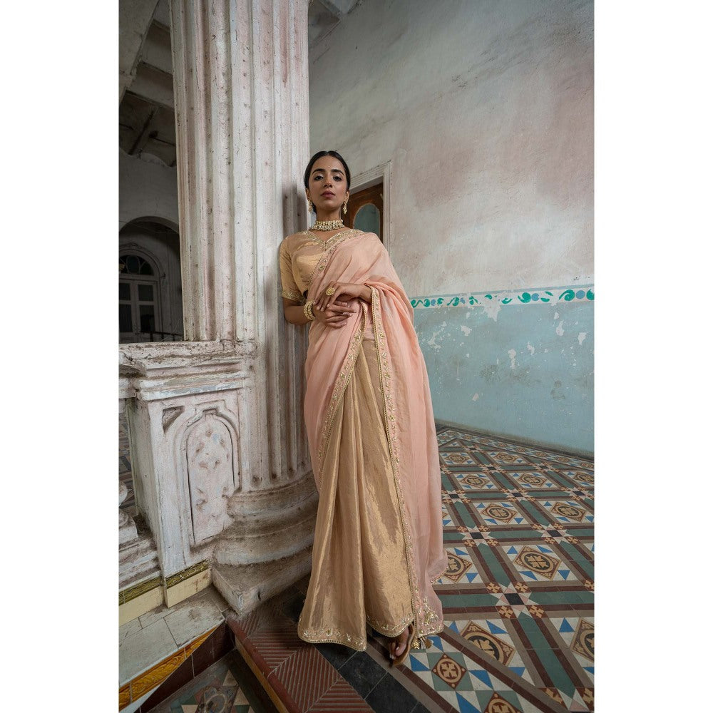 Sheela Suthar Gold Saree with Stitched Blouse