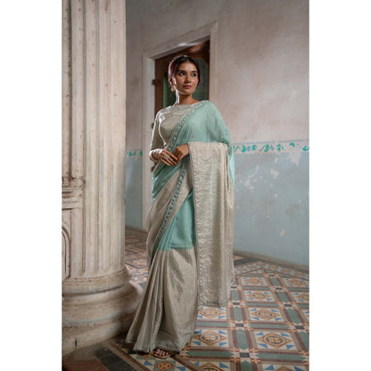 Sheela Suthar Silver Saree with Stitched Blouse