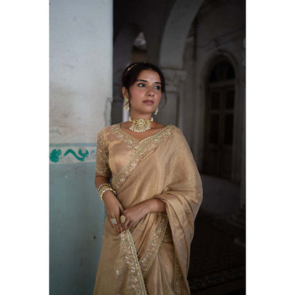 Sheela Suthar Gold Tissue Saree with Stitched Blouse