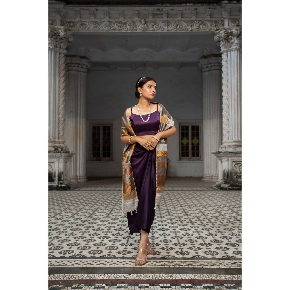 Sheela Suthar Purple Draped Skirt with Blouse (Set of 2)