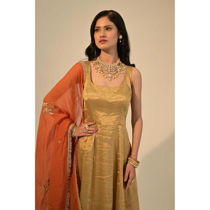 Sheela Suthar Signature Zari Gold Anarkali Paired with Dupatta. (Set of 2)