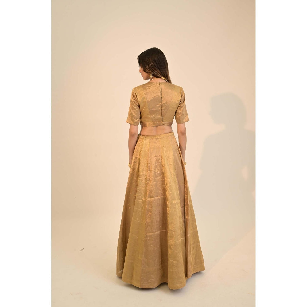 Sheela Suthar Zari Gold Lehenga with Blouse, Dupatta and Cancan Skirt (Set of 4)