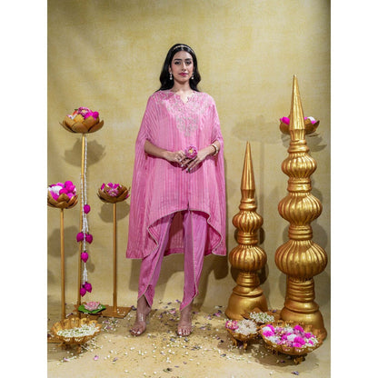 Sheela Suthar Soft Pink Asymmetric Embroidered Cape Top with Slip and Dhoti (Set of 3)