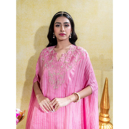 Sheela Suthar Soft Pink Asymmetric Embroidered Cape Top with Slip and Dhoti (Set of 3)