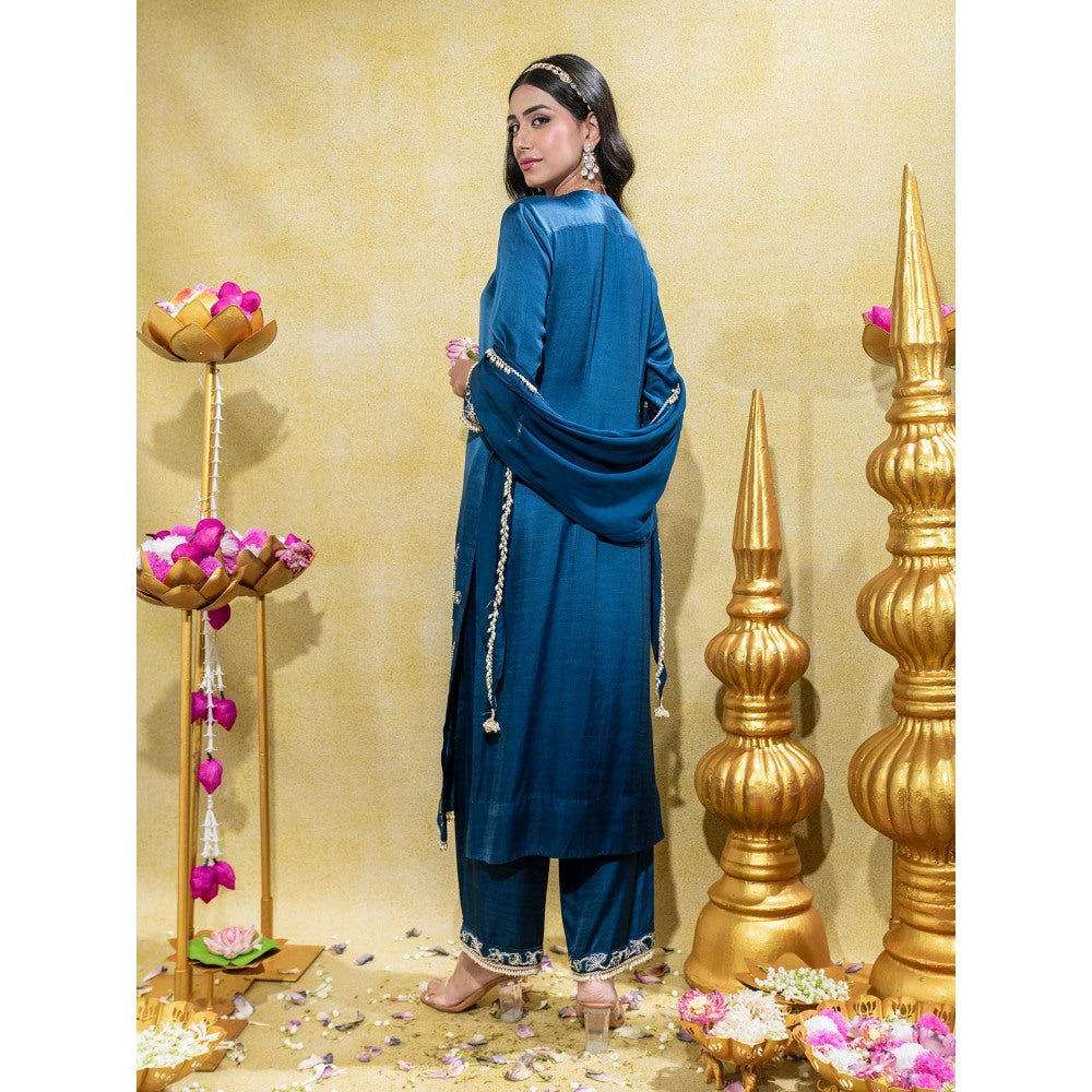 Sheela Suthar Midnight Blue Embroidered Straight Kurta with Pant and Dupatta (Set of 3)