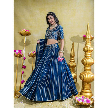 Sheela Suthar Blue Blouse with Lehenga, Dupatta and Cancan Skirt (Set of 4)