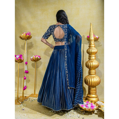 Sheela Suthar Blue Blouse with Lehenga, Dupatta and Cancan Skirt (Set of 4)