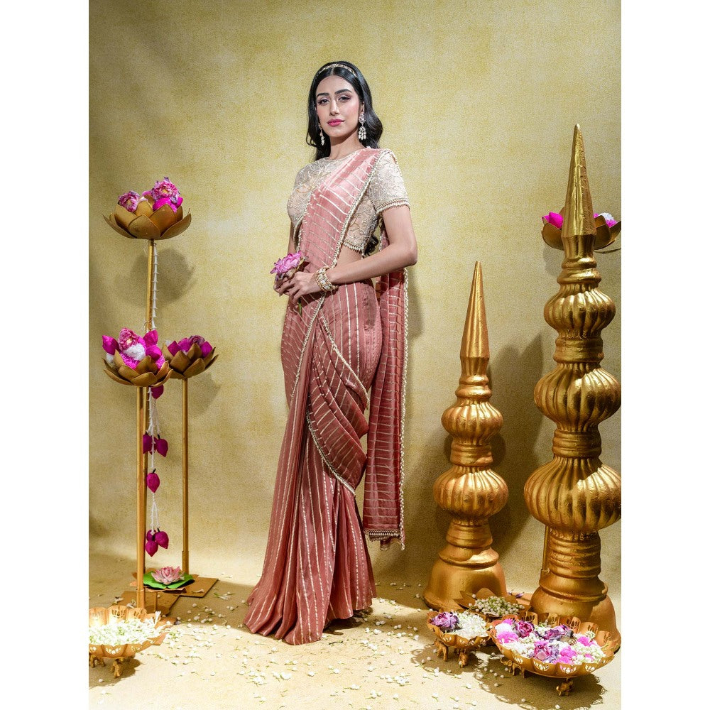 Sheela Suthar Mauve Embroidered Pre-Draped Saree with Stitched Blouse