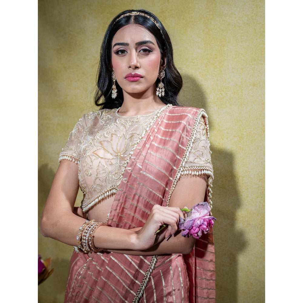 Sheela Suthar Mauve Embroidered Pre-Draped Saree with Stitched Blouse
