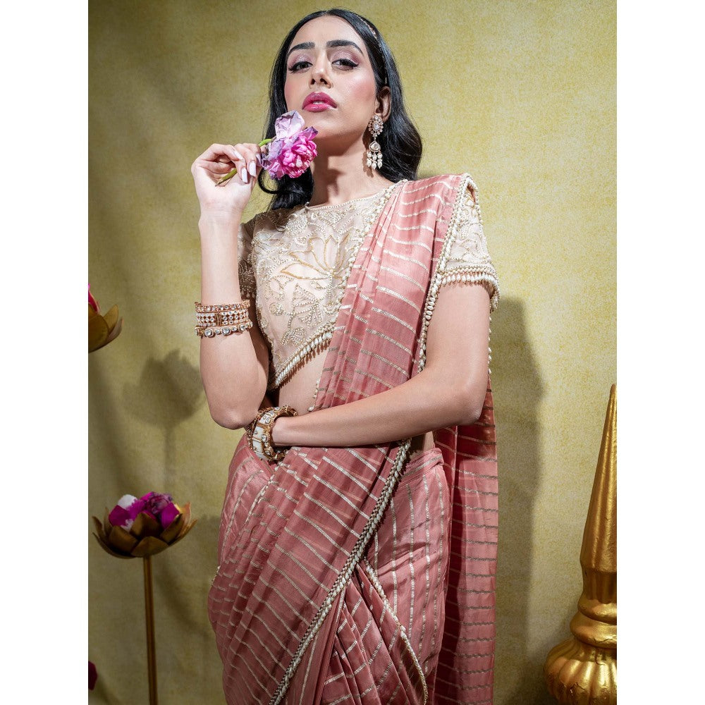 Sheela Suthar Mauve Embroidered Pre-Draped Saree with Stitched Blouse