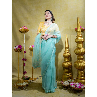 Sheela Suthar Blue Embroidered Saree with Stitched Blouse
