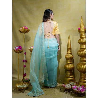 Sheela Suthar Blue Embroidered Saree with Stitched Blouse