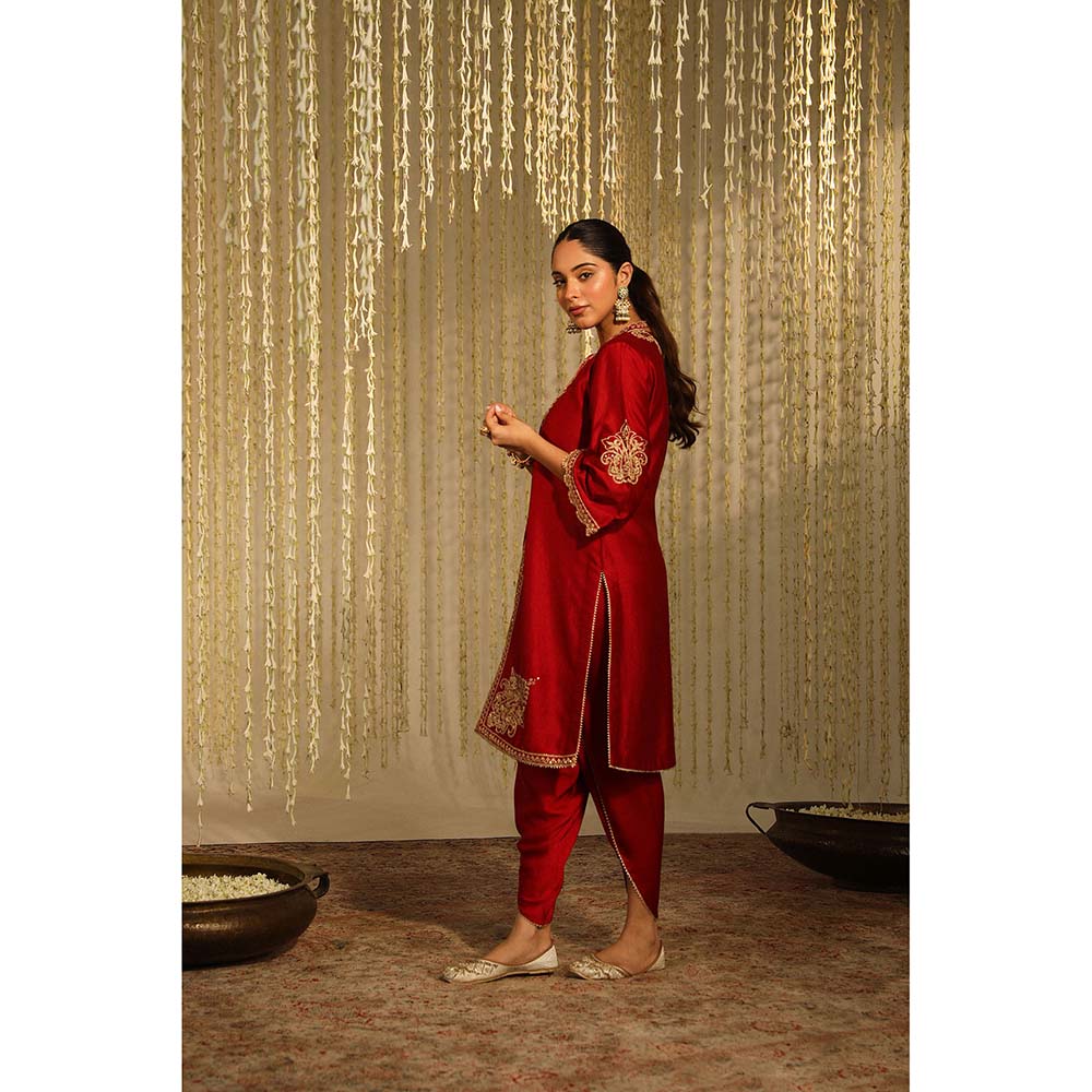 Sheetal Batra Gulbano Kurta & Dhoti-Red (Set of 2)