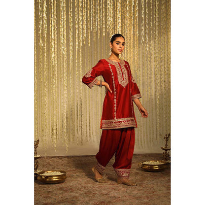 Sheetal Batra Mehak Kurta & Salwar with Dupatta-Red (Set of 3)