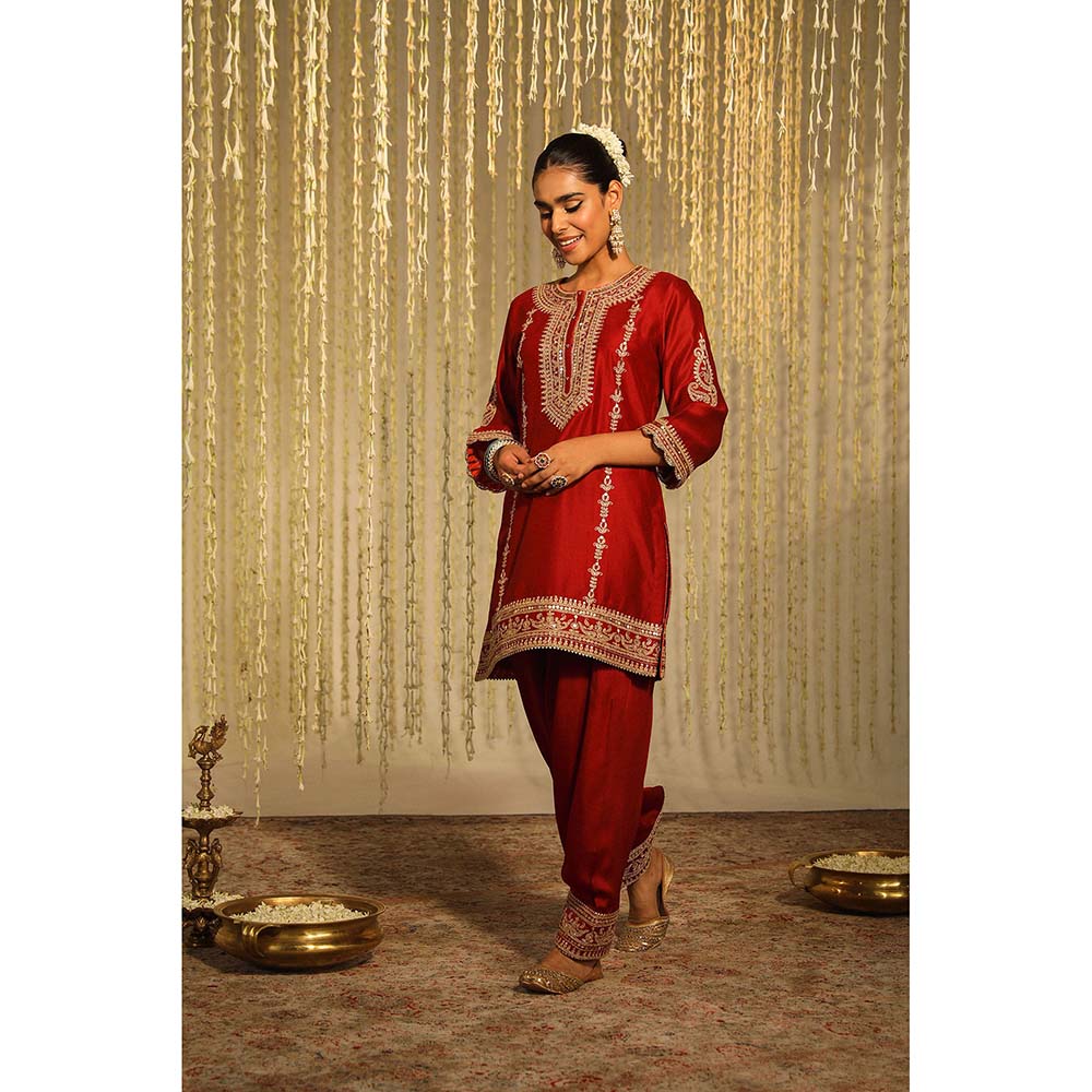 Sheetal Batra Mehak Kurta & Salwar with Dupatta-Red (Set of 3)