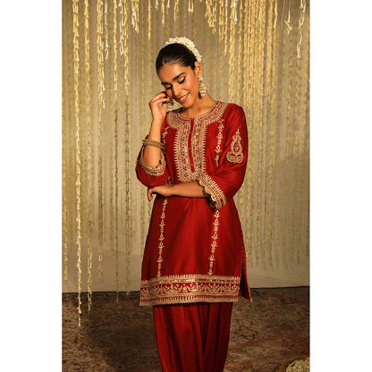 Sheetal Batra Mehak Kurta & Salwar with Dupatta-Red (Set of 3)