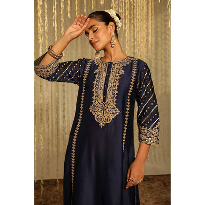Sheetal Batra Sabirah Kurta & Palazzo with Dupatta-Blue (Set of 3)