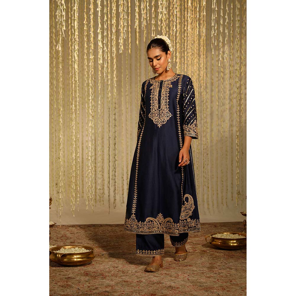 Sheetal Batra Sabirah Kurta & Palazzo with Dupatta-Blue (Set of 3)
