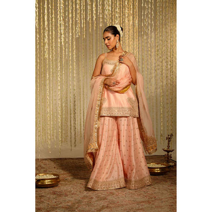 Sheetal Batra Aabroo Kurta & Sharara Pant with Dupatta-Pink (Set of 3)