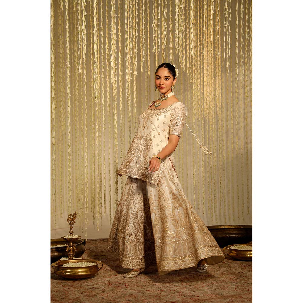 Sheetal Batra Mazneen Kurta & Sharara Pant with Dupatta-Ivory (Set of 3)