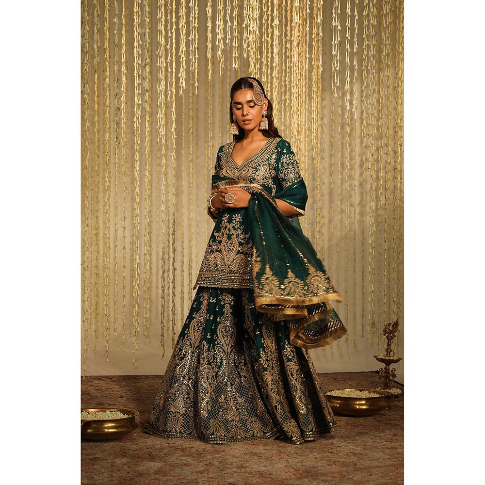 Sheetal Batra Aafiya Kurta & Sharara Pant with Dupatta-Green (Set of 3)