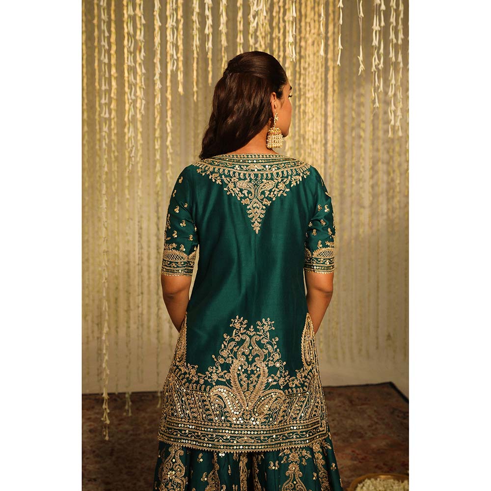 Sheetal Batra Aafiya Kurta & Sharara Pant with Dupatta-Green (Set of 3)