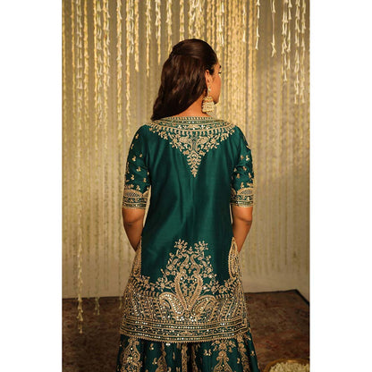 Sheetal Batra Aafiya Kurta & Sharara Pant with Dupatta-Green (Set of 3)