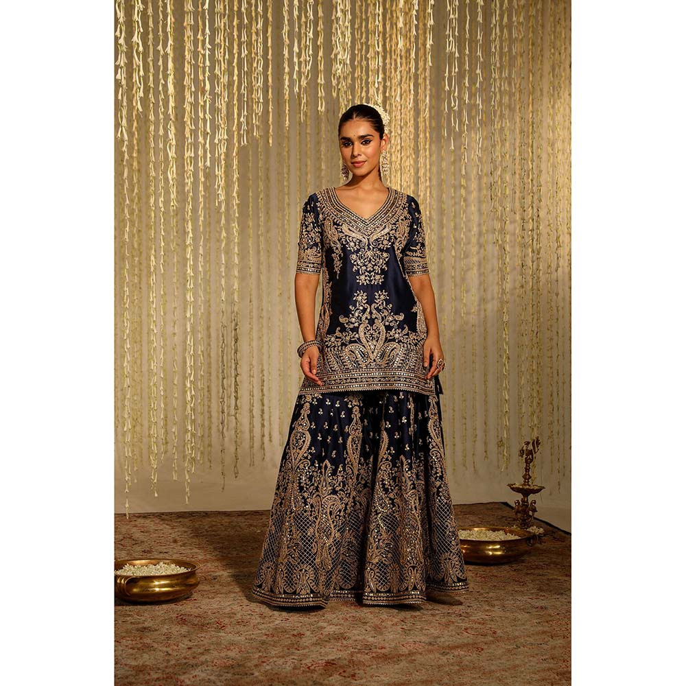 Sheetal Batra Aafiya Kurta & Sharara Pant with Dupatta-Blue (Set of 3)