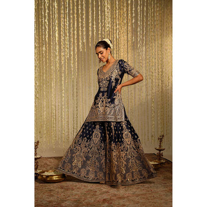 Sheetal Batra Aafiya Kurta & Sharara Pant with Dupatta-Blue (Set of 3)