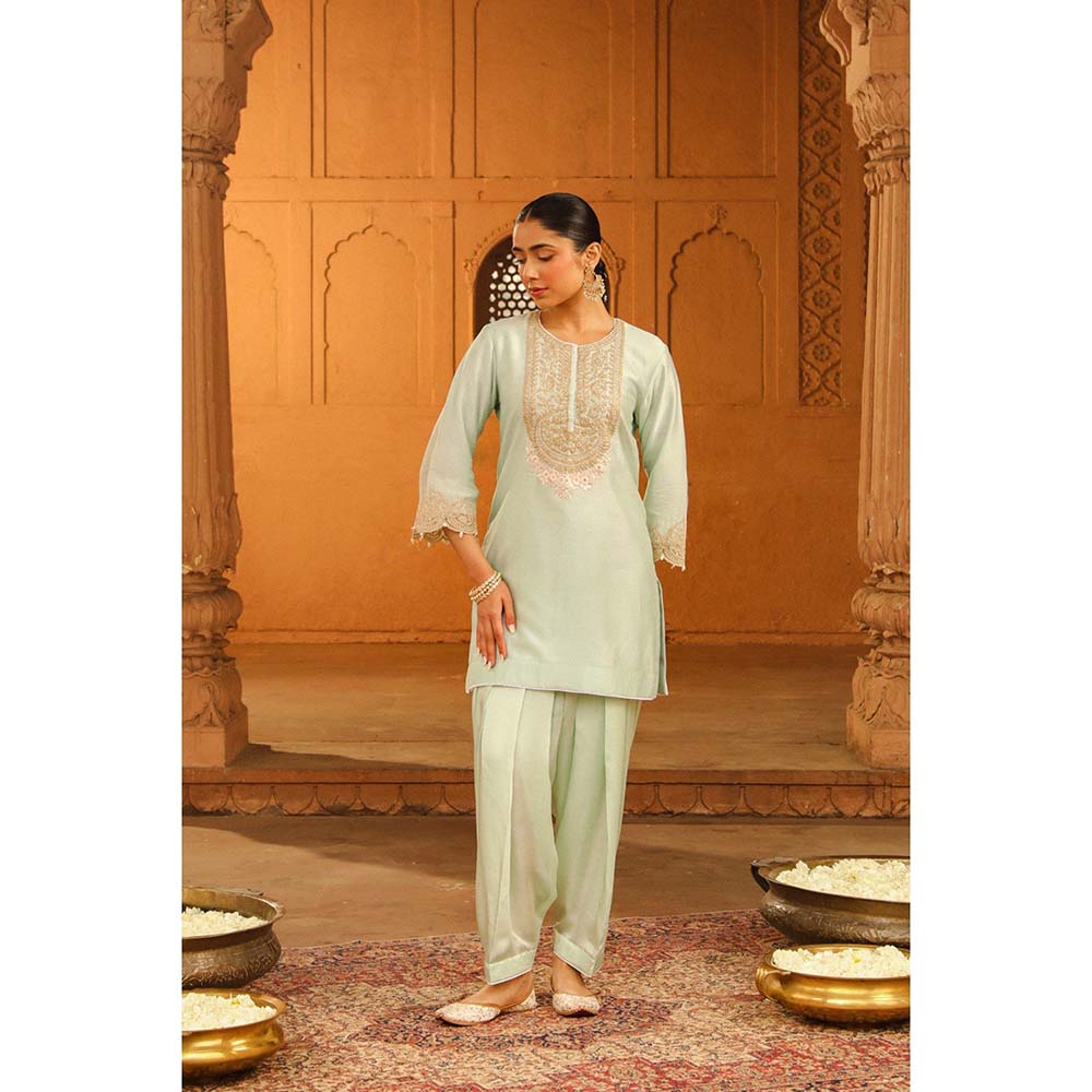 Sheetal Batra Green Short Kurta With Salwar (Set of 2)