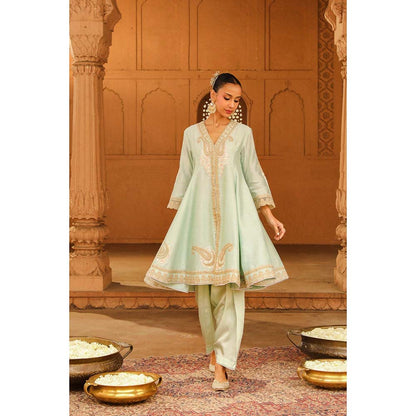 Sheetal Batra Green Short Kurta With Salwar And Dupatta (Set of 3)