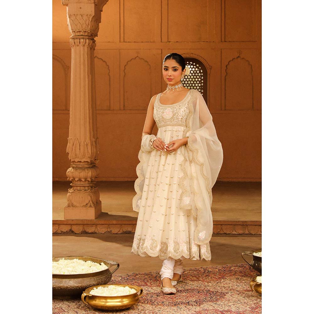 Sheetal Batra Ivory Anarkali With Churidar And Dupatta (Set of 3)