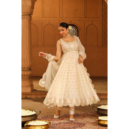 Sheetal Batra Ivory Anarkali With Churidar And Dupatta (Set of 3)