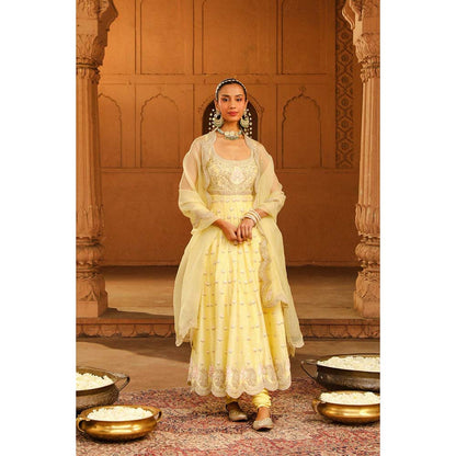 Sheetal Batra Yellow Anarkali With Churidar And Dupatta (Set of 3)