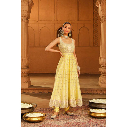 Sheetal Batra Yellow Anarkali With Churidar And Dupatta (Set of 3)