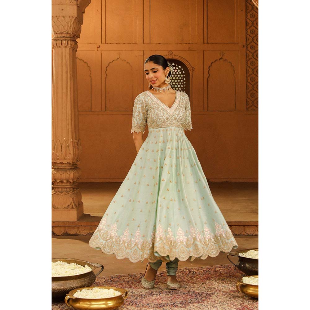 Sheetal Batra Green Anarkali With Churidar And Dupatta (Set of 3)