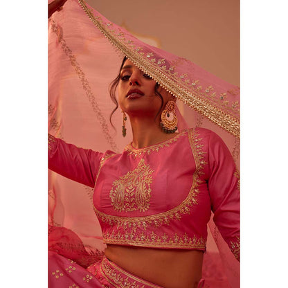 Sheetal Batra Pink Lehenga With Blouse And Dupatta (Set of 3)