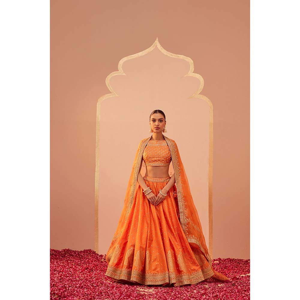 Sheetal Batra Orange Lehenga With Blouse And Dupatta (Set of 3)