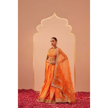 Sheetal Batra Orange Lehenga With Blouse And Dupatta (Set of 3)