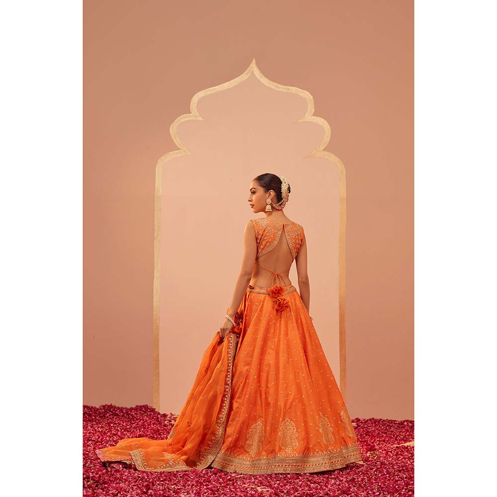 Sheetal Batra Orange Lehenga With Blouse And Dupatta (Set of 3)