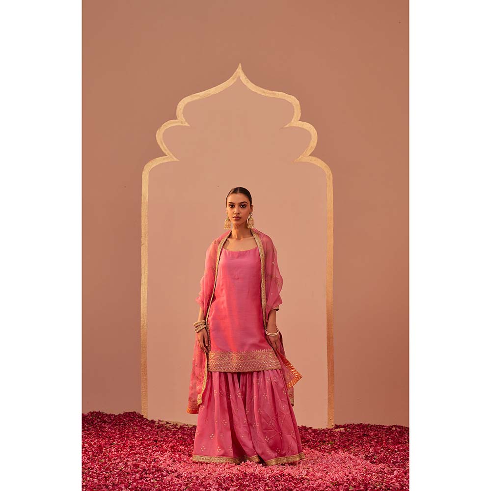 Sheetal Batra Pink Kurta With Sharara And Dupatta (Set of 3)