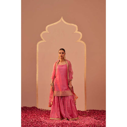 Sheetal Batra Pink Kurta With Sharara And Dupatta (Set of 3)