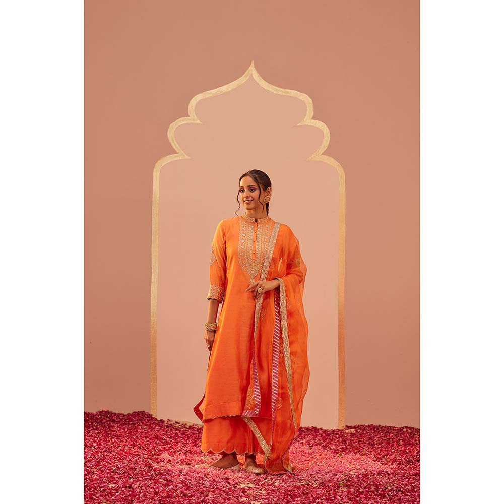 Sheetal Batra Orange Zaniab Kurta With Palazzo And Dupatta (Set of 3)