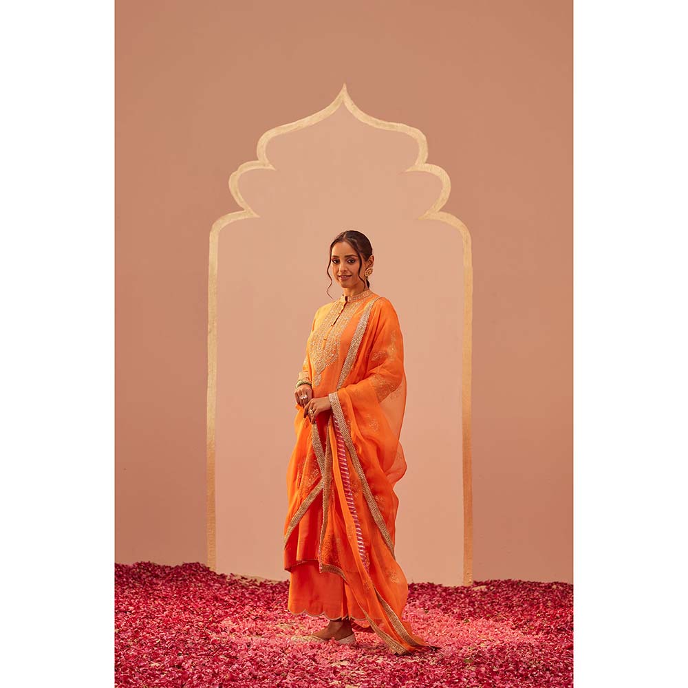 Sheetal Batra Orange Zaniab Kurta With Palazzo And Dupatta (Set of 3)