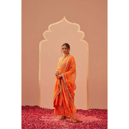 Sheetal Batra Orange Zaniab Kurta With Palazzo And Dupatta (Set of 3)